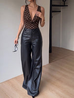 Load image into Gallery viewer, Retro Polka Dot Cowl Neck Deep V Bodysuit N6F008