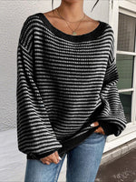 Load image into Gallery viewer, Off Shoulder Stripe Knit Sweater Drop Sleeve Women N6B031