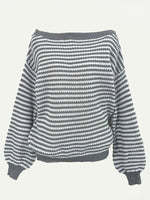 Load image into Gallery viewer, Off Shoulder Stripe Knit Sweater Drop Sleeve Women N6B031