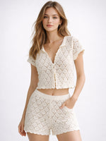 Load image into Gallery viewer, Openwork Knit Two-Piece Set V-Neck Vacation N6C330