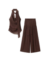 Load image into Gallery viewer, Polka Dot Halter Chiffon Top Pleated Pants Set N6F259