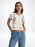 Load image into Gallery viewer, Embroidered Knit Vest Cardigan Women N6C321