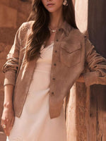 Load image into Gallery viewer, Suede Notch Lapel Multi-Pocket Loose Jacket Women N6C128