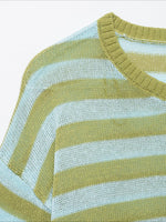 Load image into Gallery viewer, Casual Striped Knit Top Round Neck Cap Sleeve Women N6G149