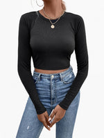 Load image into Gallery viewer, Round Neck Long Sleeve Color Block T Shirt Women N6B042