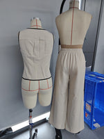 Load image into Gallery viewer, Color Block Button Vest Drawstring Pant Set Women N6D118