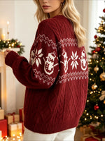 Load image into Gallery viewer, Jacquard Cable Knit Round Neck Loose Pullover Sweater N6H281