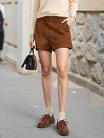 Load image into Gallery viewer, Casual Brown Two Button Wide Band Straight Leg Shorts N6B183