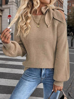 Load image into Gallery viewer, Off Shoulder Bow Tie Lantern Sleeve Sweater Women N6B026