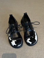 Load image into Gallery viewer, Cow Print Lace Up Loafers Women N6C148