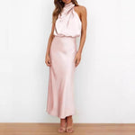 Load image into Gallery viewer, Pink Satin Slip Dress Women Sleeveless Elegant N5A897