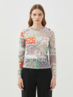 Load image into Gallery viewer, Printed Fitted Round Neck Long Sleeve Top Women N6B100