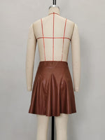 Load image into Gallery viewer, Vintage Chocolate Leather A-Line Mini Skirt N6F236