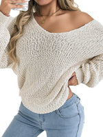 Load image into Gallery viewer, Deep V Neck Lace Knit Sweater Long Sleeve Women N6B035