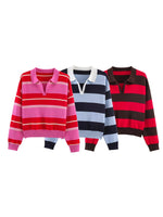 Load image into Gallery viewer, Simple Striped Polo Collar Knit Pullover Women N6G172