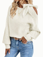 Load image into Gallery viewer, Off Shoulder Bow Tie Lantern Sleeve Sweater Women N6B026