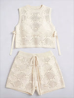 Load image into Gallery viewer, Openwork Knit Sleeveless Vest and Shorts Set Women N6C329