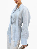 Load image into Gallery viewer, Tie Waist Scarf Collar Cotton Blouse Women Office N6A182