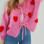 Load image into Gallery viewer, Heart Embroidery Tie Front Cardigan Women N5A847
