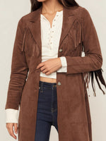 Load image into Gallery viewer, Faux Fur Notch Collar Longline Fringe Coat Womens N5A066