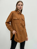 Load image into Gallery viewer, Notch Lapel Rivet Loose Shirt Jacket Women N6C127