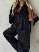 Load image into Gallery viewer, Designer-inspired Suit Print Flocking Denim Set Women N5A616