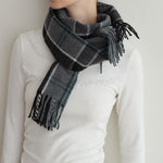Load image into Gallery viewer, Gray Plaid Scarf Wool Blend 180cm Long Winter M5A319