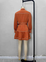 Load image into Gallery viewer, Caramel Contrast Topstitch Belted Satin Shirt Dress N6A093