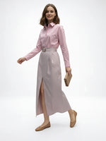 Load image into Gallery viewer, Pink High Slit Shirt and Skirt Set Women N6C183