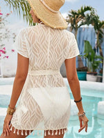 Load image into Gallery viewer, Sheer Chiffon Beach Dress Cross-tie Fringe Women N6B049