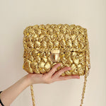 Load image into Gallery viewer, Handwoven Metallic Shiny Crossbody Bag Lock Closure N6F088