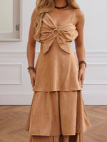 Load image into Gallery viewer, Brown Suede Slit Waist Maxi Dress Women N5A440