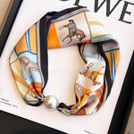 Load image into Gallery viewer, Womens Pearl Magnetic Clasp Floral Skinny Scarf N6K261
