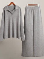 Load image into Gallery viewer, Knit Set Polo Neck Pullover Wide Leg Pants Two-Piece N6G137