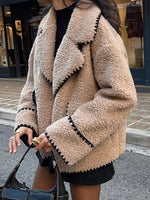 Load image into Gallery viewer, Oversized Notch Collar Lamb Fleece Jacket Women Khaki N5A543