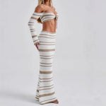 Load image into Gallery viewer, Striped Halter Long Sleeve Skirt Set Women N6A057