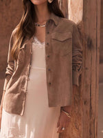 Load image into Gallery viewer, Suede Notch Lapel Multi-Pocket Loose Jacket Women N6C128