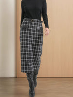 Load image into Gallery viewer, High Waist Plaid Knit Skirt Women Black White N5A702
