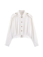 Load image into Gallery viewer, Crop Collar Shoulder Tab Shirt Women N6C114