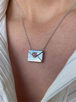 Load image into Gallery viewer, Heart Envelope Locket Photo Necklace Red Zircon N6C181