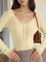 Load image into Gallery viewer, Lace Collar Knit Top Women Button Front Shirt N5A063