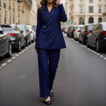 Load image into Gallery viewer, Blue Asymmetric Suit Set Women Office Blazer Pant N5A901