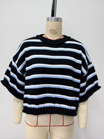 Load image into Gallery viewer, Short Sleeve Round Neck Striped Knit Pullover Women N6G189