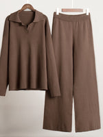 Load image into Gallery viewer, Knit Set Polo Neck Pullover Wide Leg Pants Two-Piece N6G137