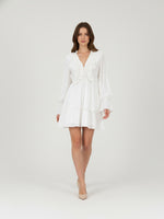 Load image into Gallery viewer, V-neck Ruffle Sleeve Flared Hem Dress Women N6C191
