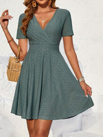 Load image into Gallery viewer, Green Knit Embroidery Hollow Cross Smock A Line Dress N5A967