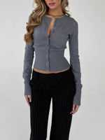 Load image into Gallery viewer, Slim Fit Viscose Long Sleeve Knit Cardigan Solid Basic Top N6G127