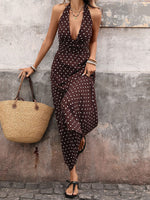 Load image into Gallery viewer, Halter Deep V-neck Polka Dot Maxi Dress Women N6B060