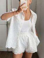 Load image into Gallery viewer, Embroidery Lapel Sleeveless Top and Shorts Set Women N6D117
