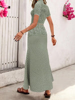 Load image into Gallery viewer, Green HW A Line Ruffle Plaid Skirt Top 2pc Set Women N5A955